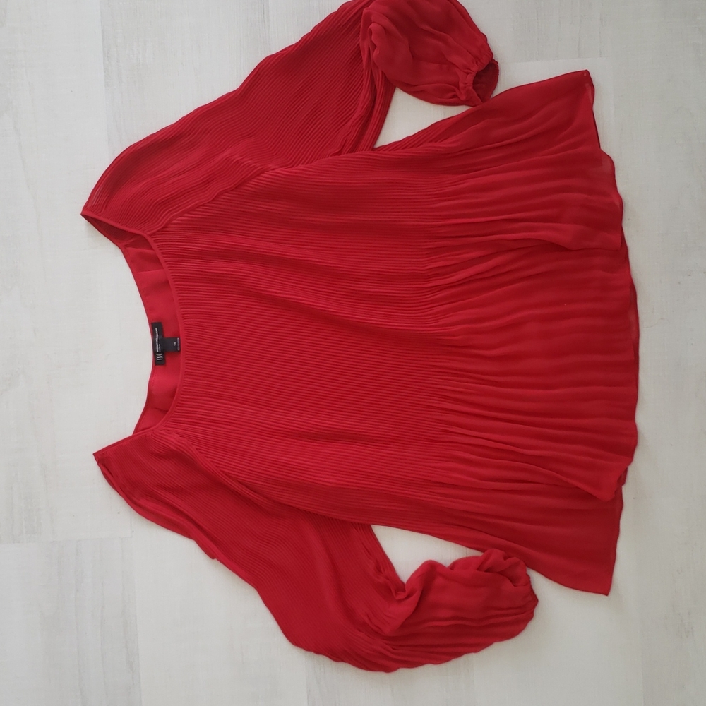 INC Long Sleeve Pleated Chiffon Blouse